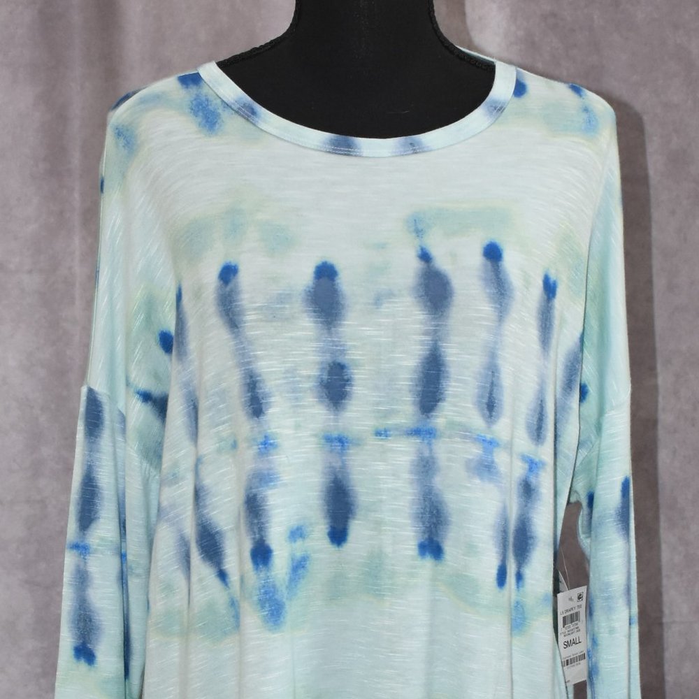 Style & Co Top Women Sz S Green Blue print Moonlight Jade Long Sleeve